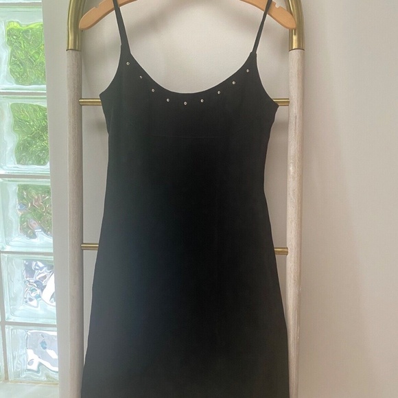 Bebe Black Suede Leather Lined Slip Sleeveless Rocker Mini Dress Zipper Size 2 - Picture 1 of 5